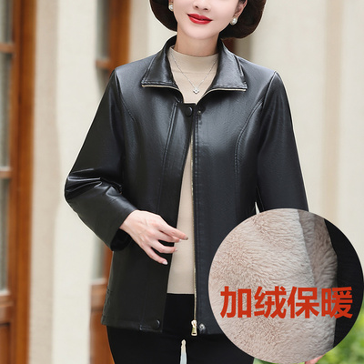 中老年女装秋冬外套pu皮夹克皮衣