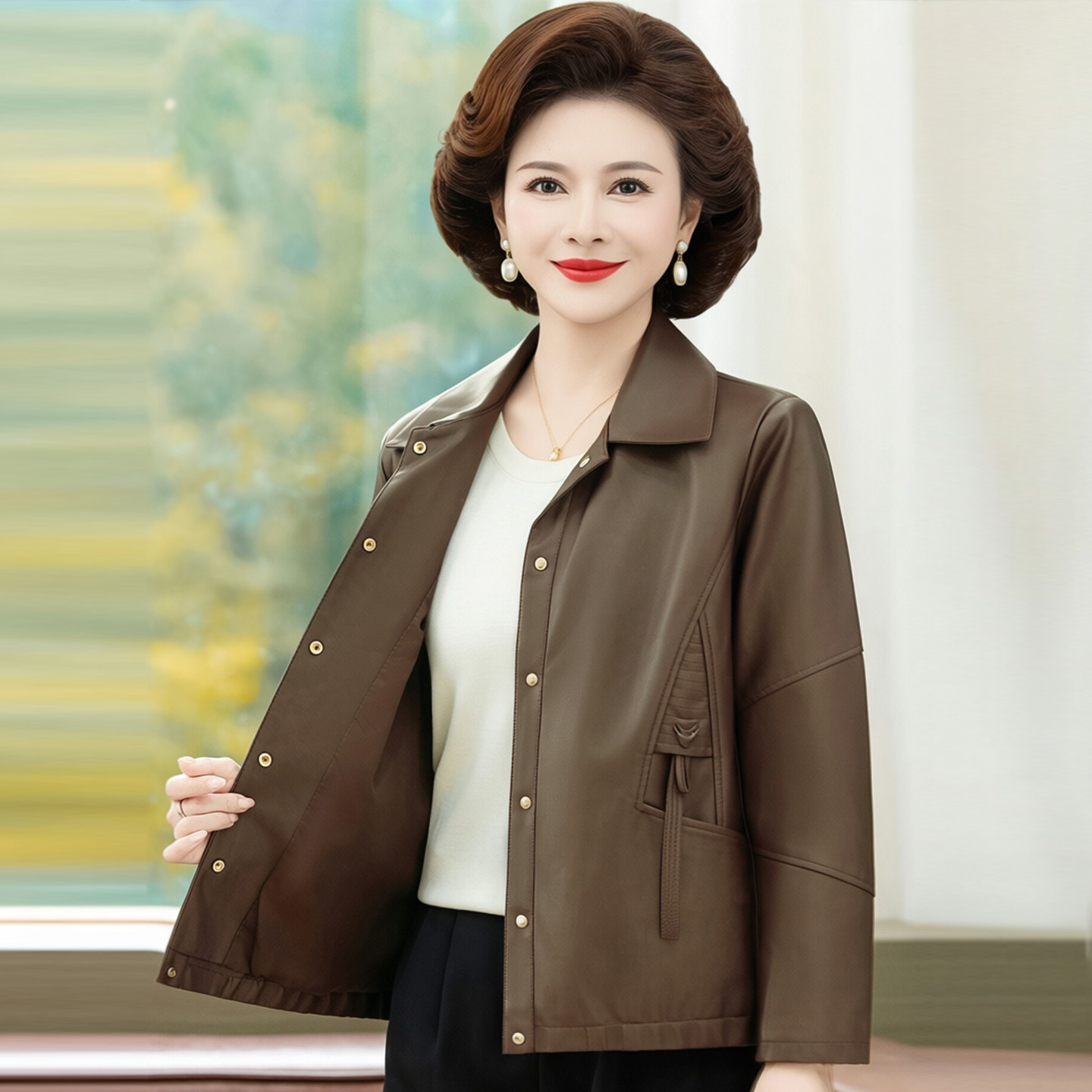 妈妈装皮衣女秋装新款皮夹克外套