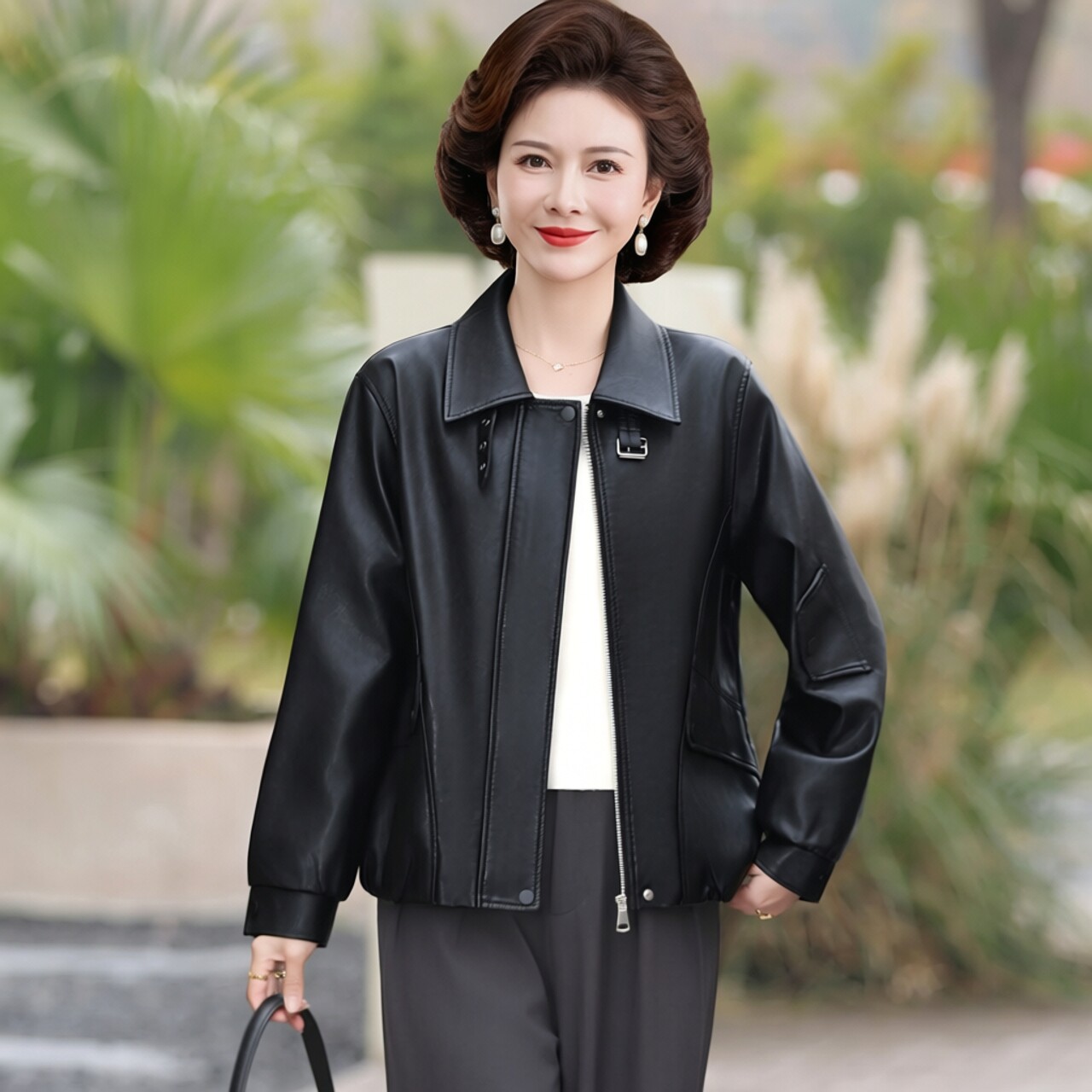 中年妈妈女装皮衣外套休闲宽松版