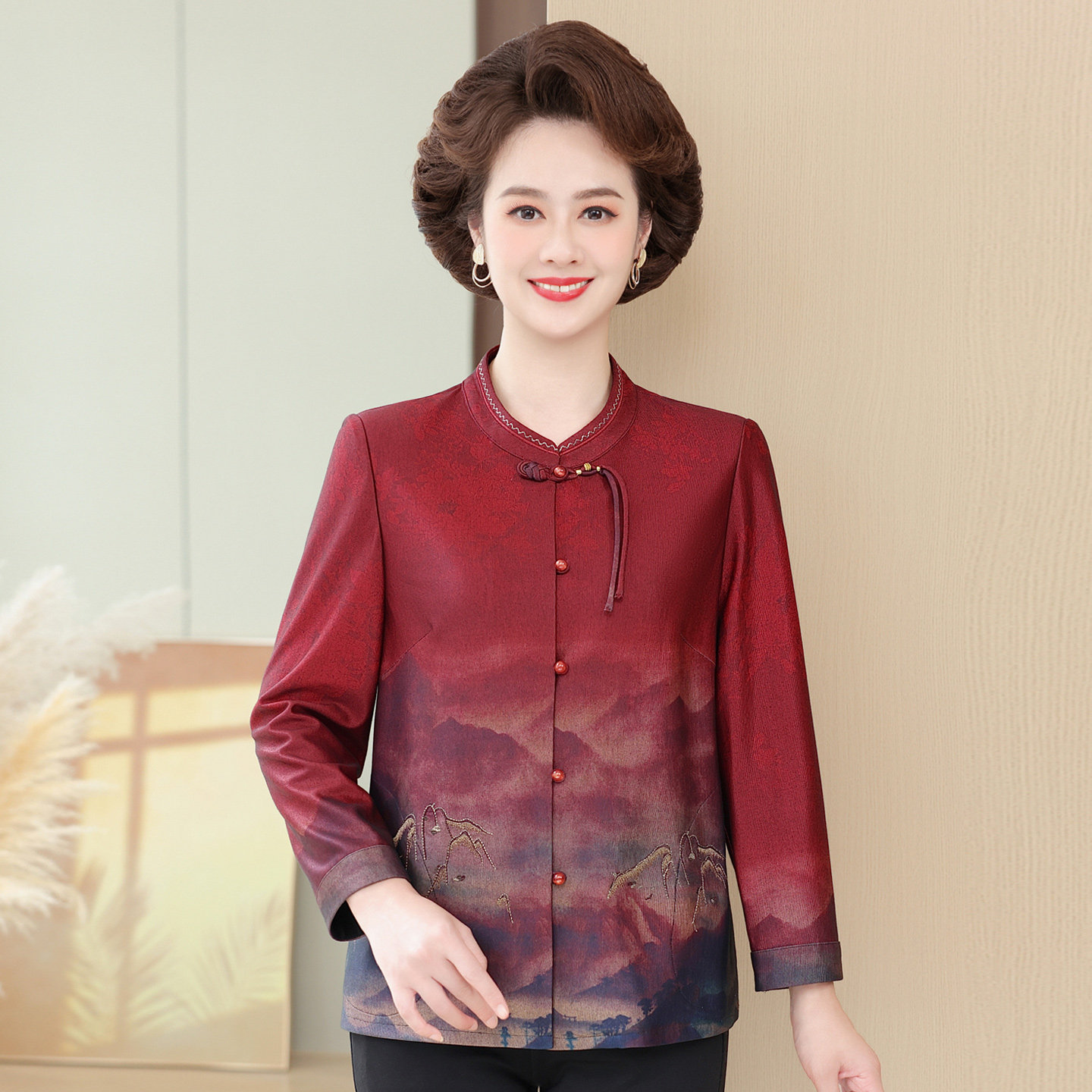 中老年女装衬衫洋气大码妈妈长袖