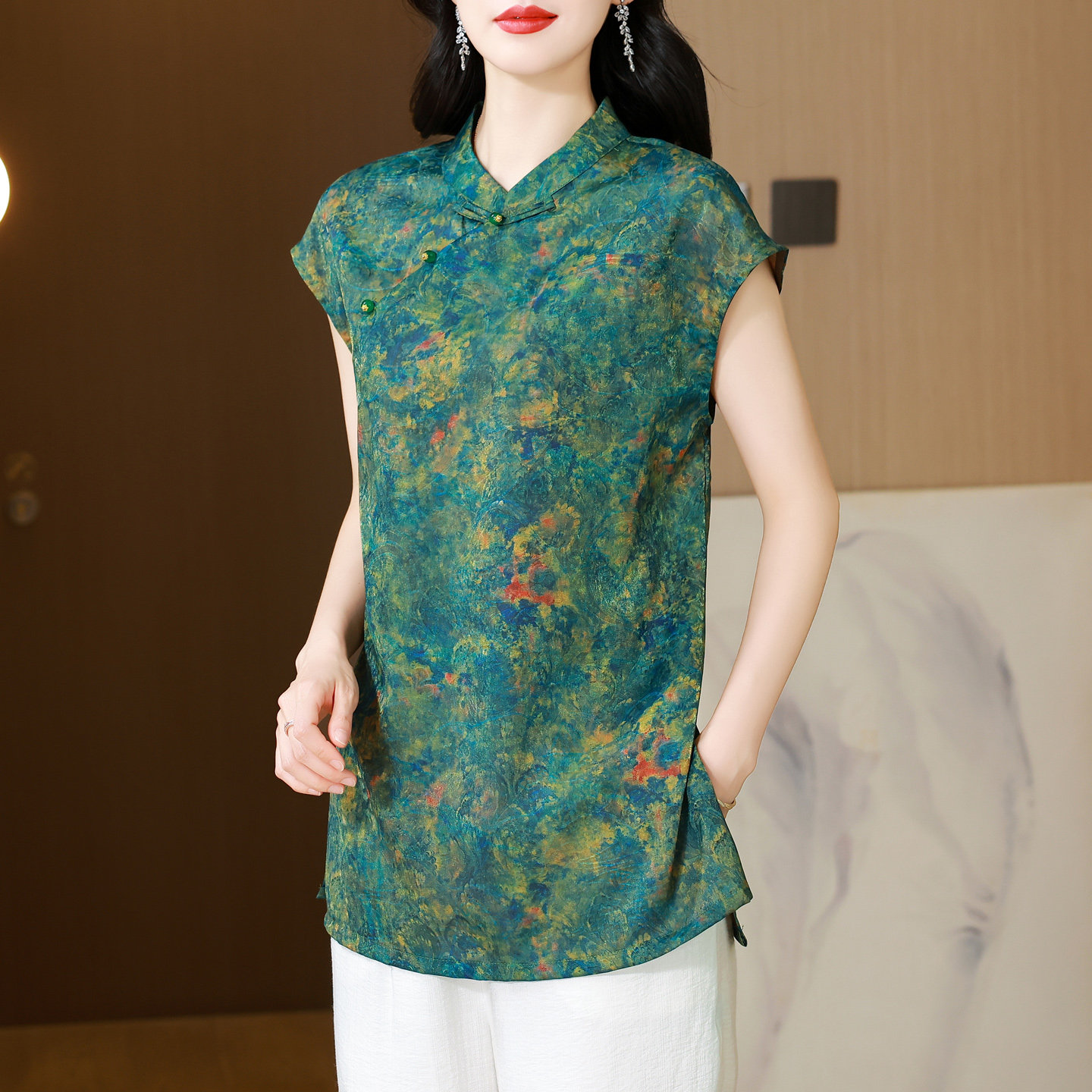 今年流行新中式衬衫女中长款汉服上衣中年妈妈夏装短袖国风t恤