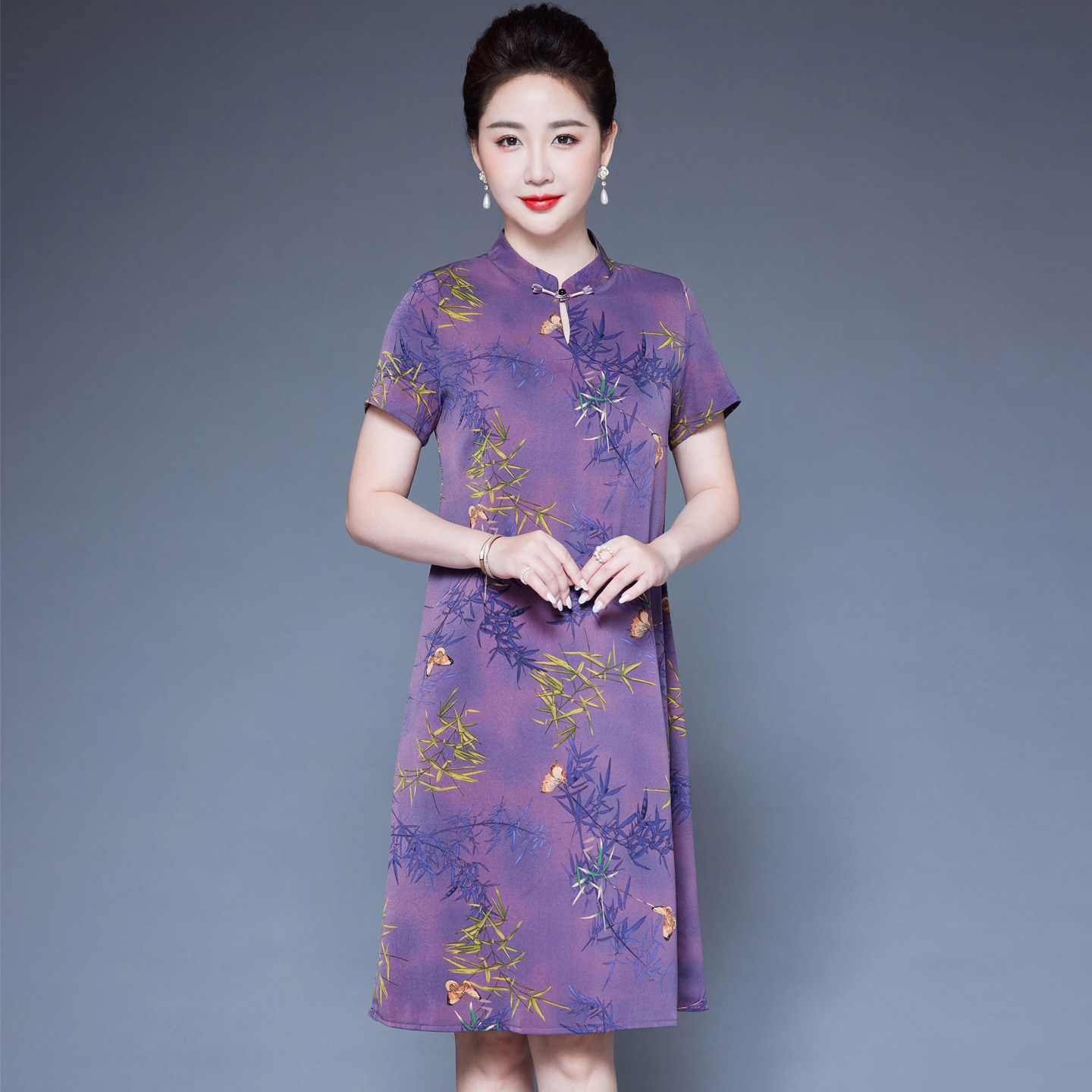 中年女人改良旗袍裙洋气妈妈夏装