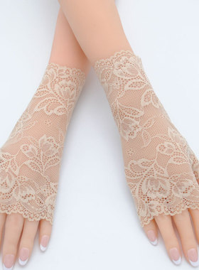 半指防晒短手套女露指薄款夏季蕾丝无指中长款防紫外线手套开车