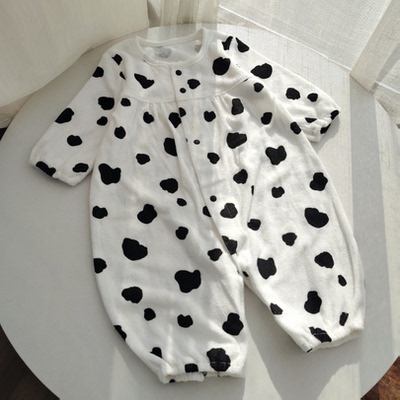 哈衣睡袋两穿59码外贸宝宝春秋长袖爬服新生婴儿毛巾料连体衣哈衣