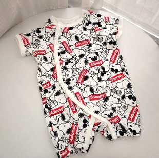 66码外贸短裤哈衣夏短袖爬服男女宝宝连体衣婴儿史努比包屁衣短爬