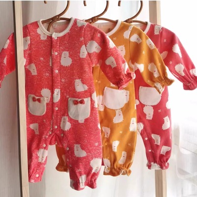 外贸女宝宝秋冬加绒连体哈衣爬服