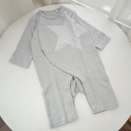 66-73码外贸春秋男宝宝长袖爬爬服新生婴儿蓝色连体衣包屁衣哈衣