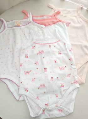 59-66码外贸三角哈衣夏无袖爬服女宝宝连体衣新生婴儿背心包屁衣