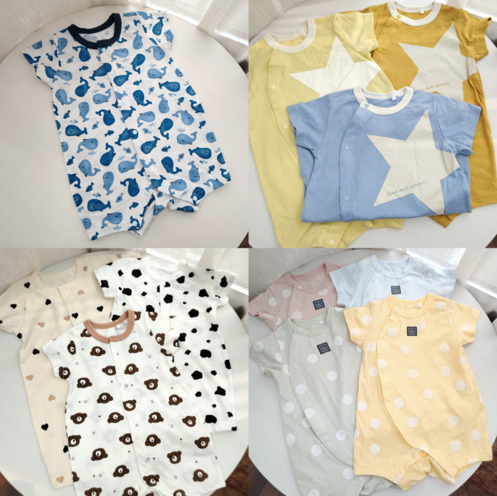 60-80码外贸短裤哈衣夏短袖爬服男女宝宝连体衣婴儿短爬包屁衣