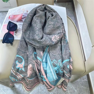2024复古印花韩版围巾围脖丝巾外穿披肩百搭保暖护颈时尚领巾洋气