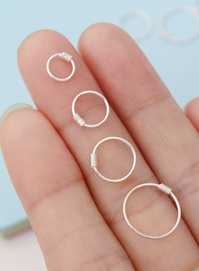 s999纯银小耳圈女耳夹迷你气质简约耳骨钉素圈圈耳环扣个性养耳洞
