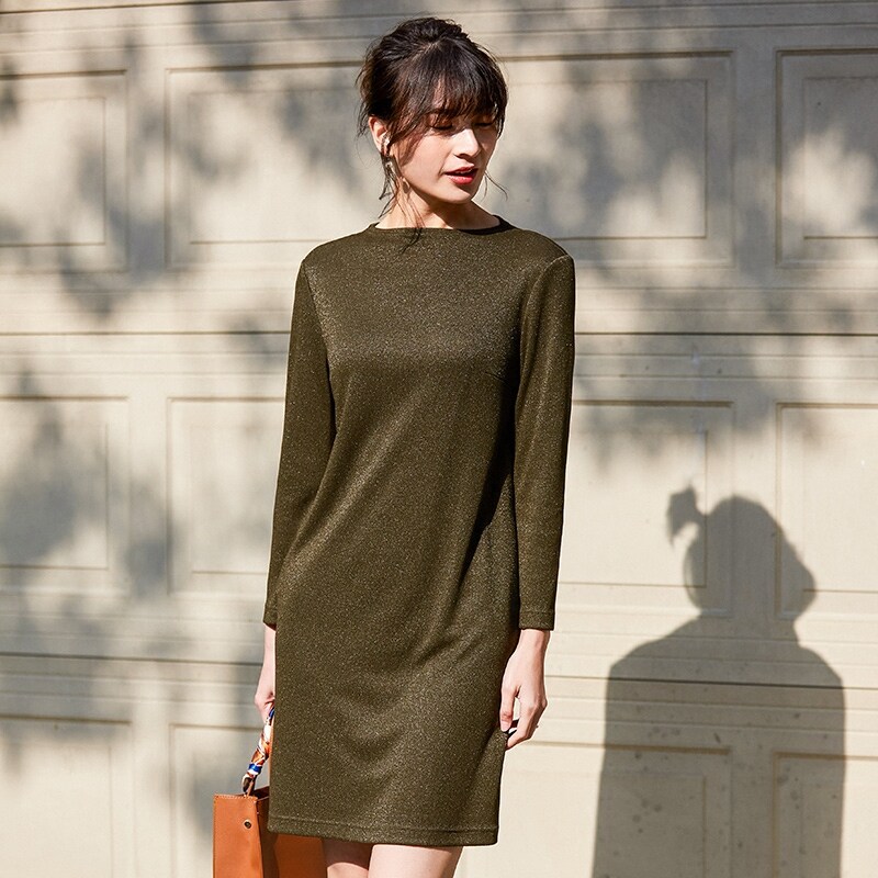 诗燕连衣裙女长袖2018春季新款韩版宽松包臀裙字打底长款t恤81629