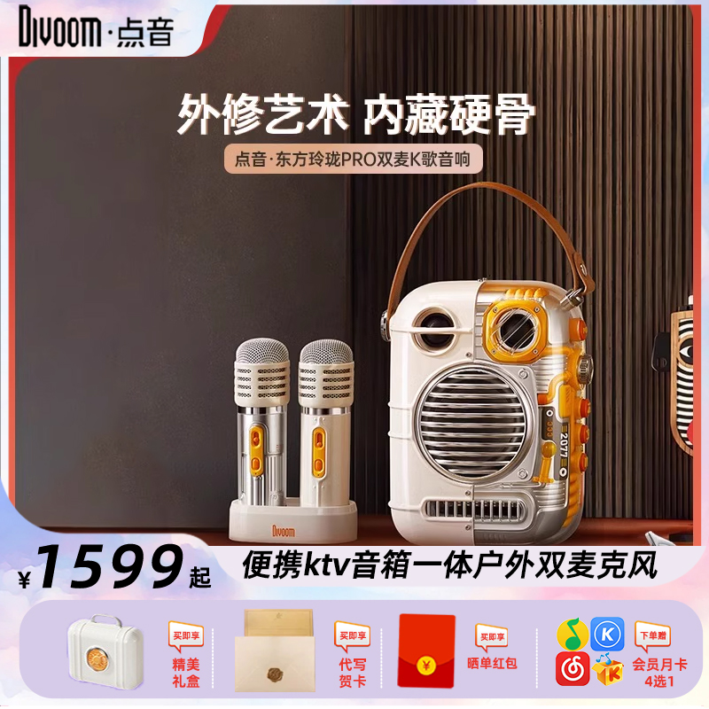 Divoom点音蓝牙K歌音响家用家庭ktv便携音箱话筒一体户外双麦克风