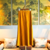 桑蚕丝新中式 蓝大 雾绡 休闲半身裙7989