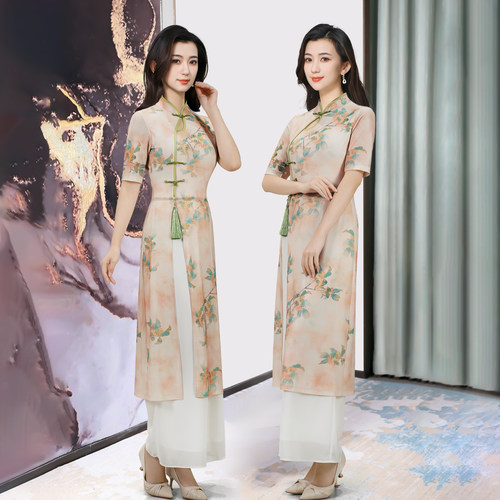 中式高端女技师短袖工作服套装