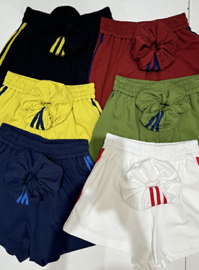 chroom西瓜夏季百搭简约松紧腰阔腿裤学院风减龄杠条卫裤休闲短裤