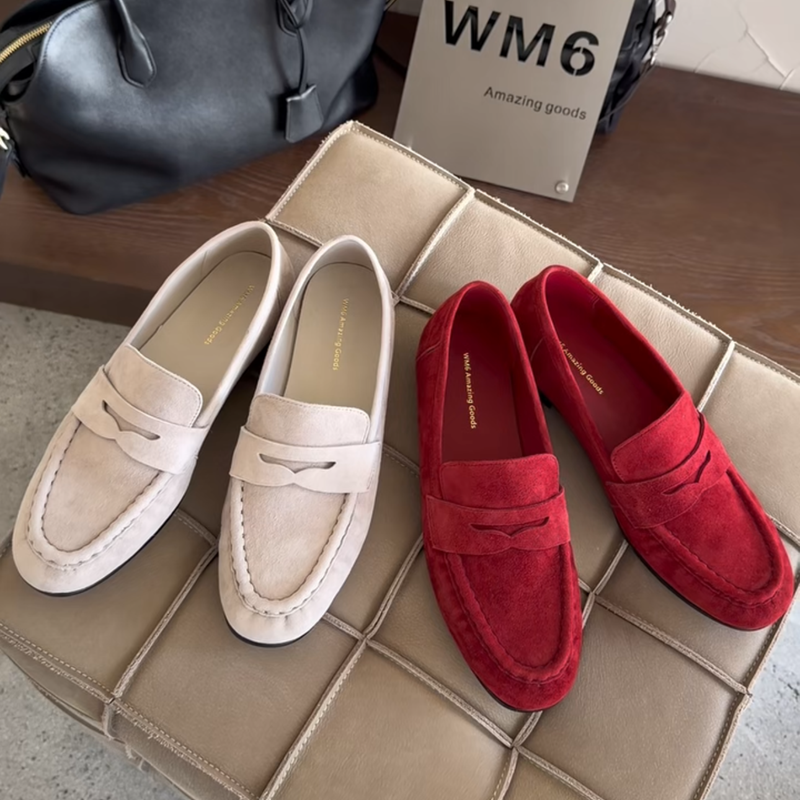WM6 真皮女鞋磨砂皮深口平底单鞋2026年春季新款百搭套脚乐福鞋潮,女鞋,乐福鞋（豆豆鞋）,淘宝优惠券,粉丝福利购,淘宝优惠卷