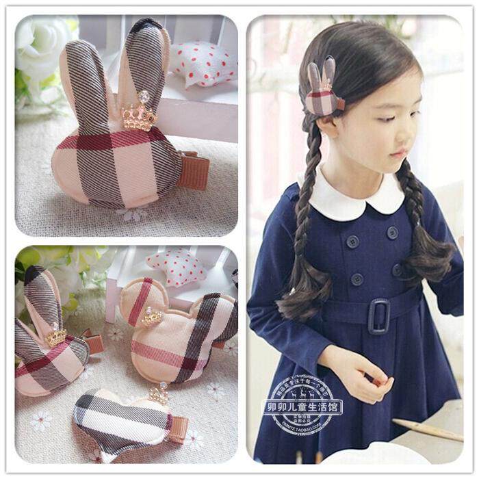 韩版经典格子爱心米奇儿童发夹