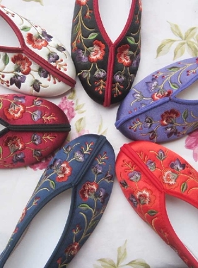 正品足下有福绣花鞋老北京布鞋女鞋紫红格格鞋平底鞋932