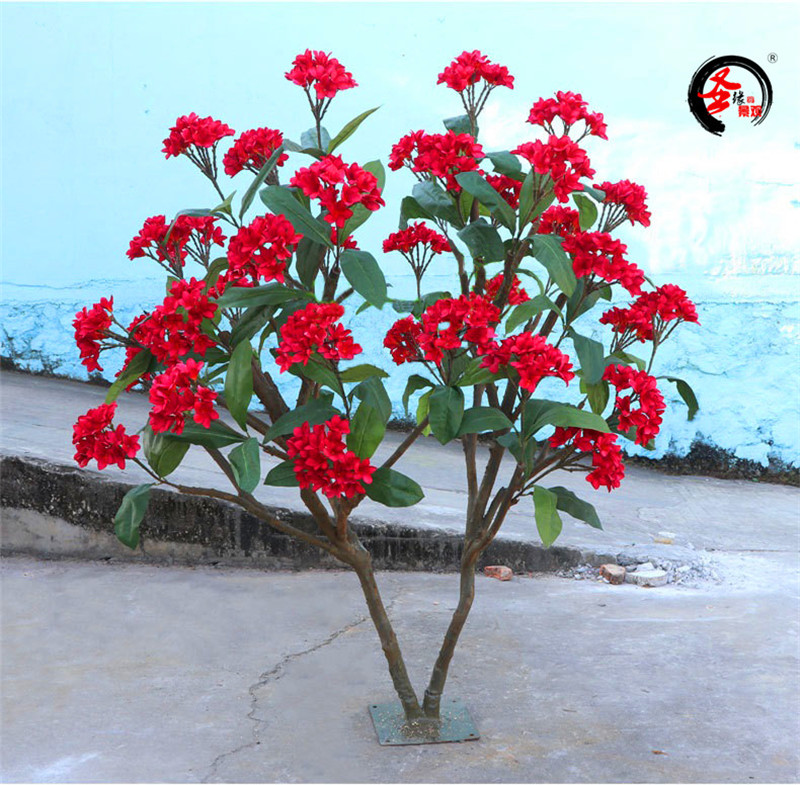 仿真鸡蛋花树缅栀子花树红色蛋黄花树婚庆落地花艺摆放庭院装饰
