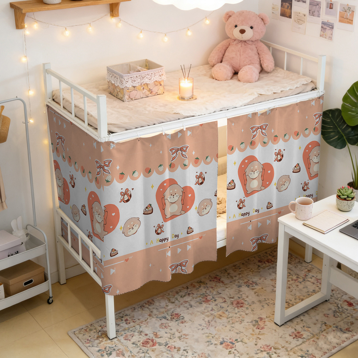 大学生女生寝室遮光卡通印花床帘上铺防尘下铺挡隐私不透光床幔