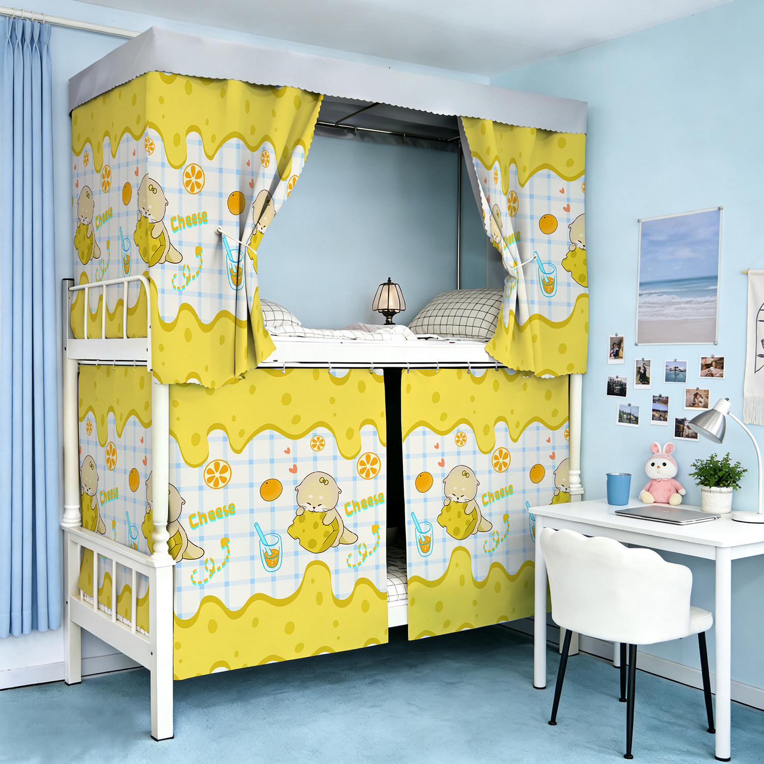 卡通风宿舍床帘大学生寝室加厚纯布料上下铺遮光亲肤隐私床幔