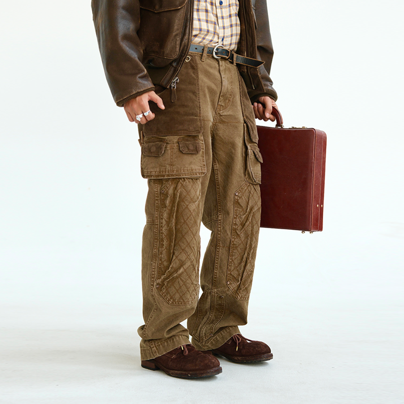 非RL美式复古灯芯绒拼接猎装裤