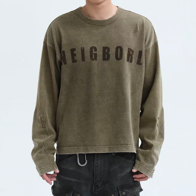 手工印花330g水洗长袖打底衫