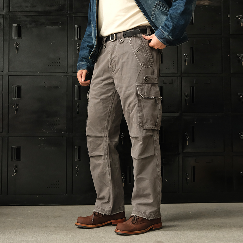 美式硬汉军绿色多口袋工装裤