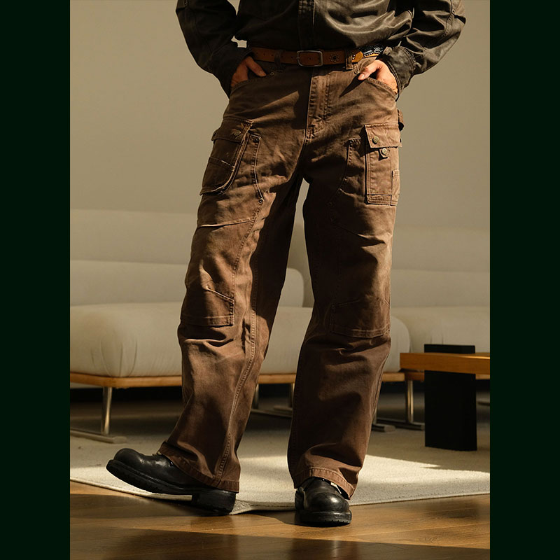 重工水洗多口袋双膝工装伐木裤