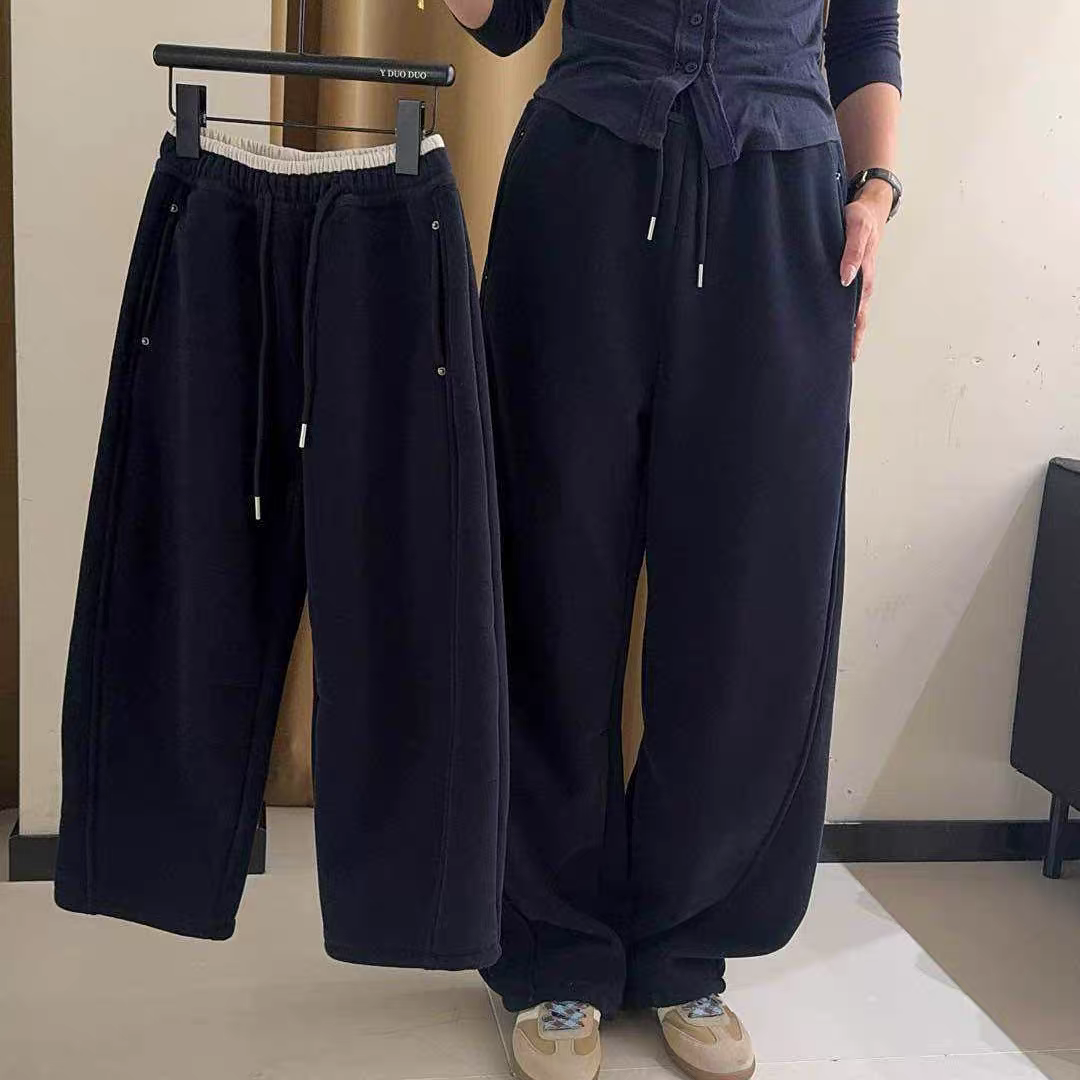大E小e品牌童装冬款一体绒针织卫裤运动裤弯刀儿童裤子中童女男童