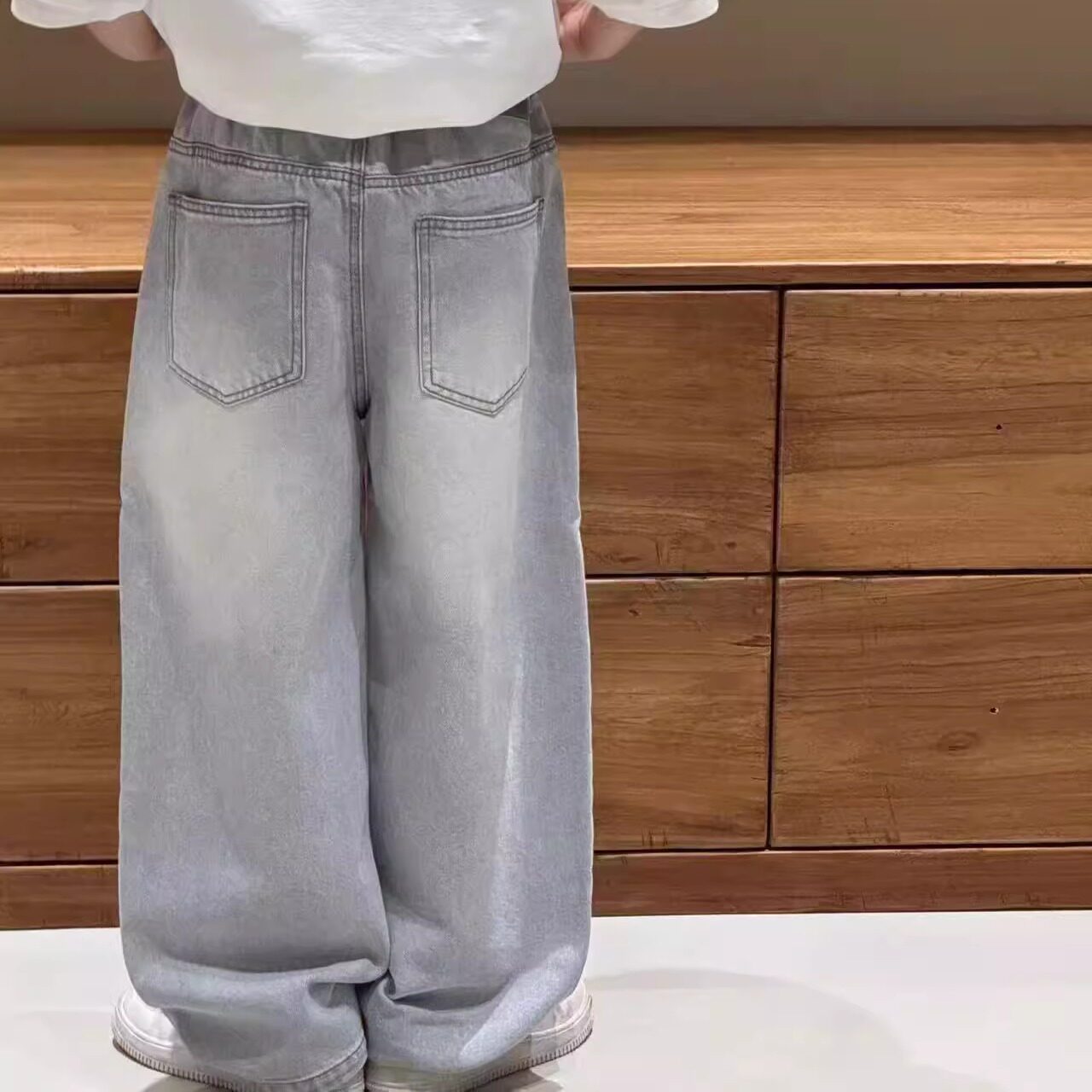 特价mooyo品牌韩秋款中大童长裤牛仔裤无弹力老爹 裤儿童男童灰色