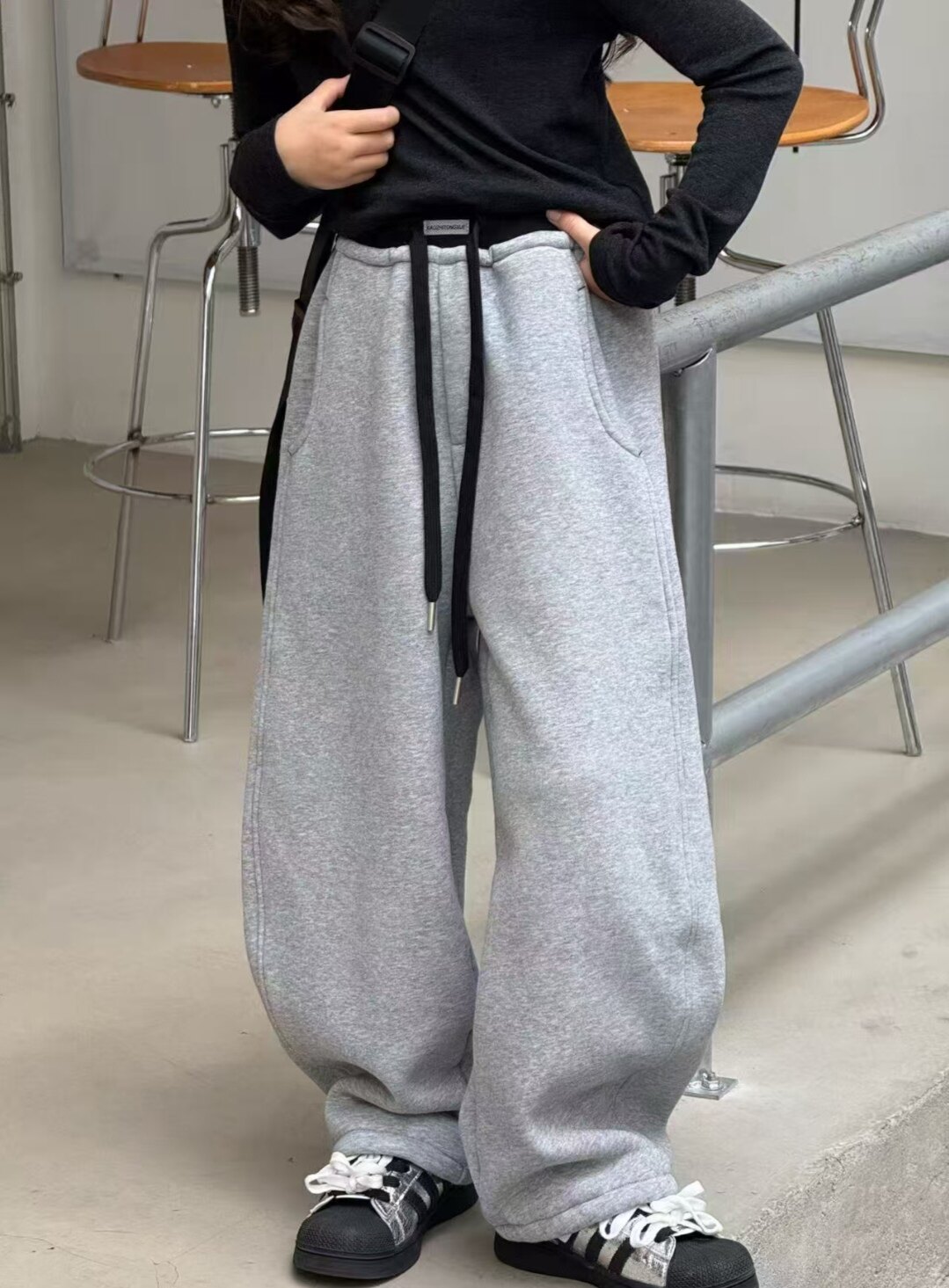 大E小e品牌童装冬款一体绒针织卫裤运动裤弯刀儿童裤子中童女男童