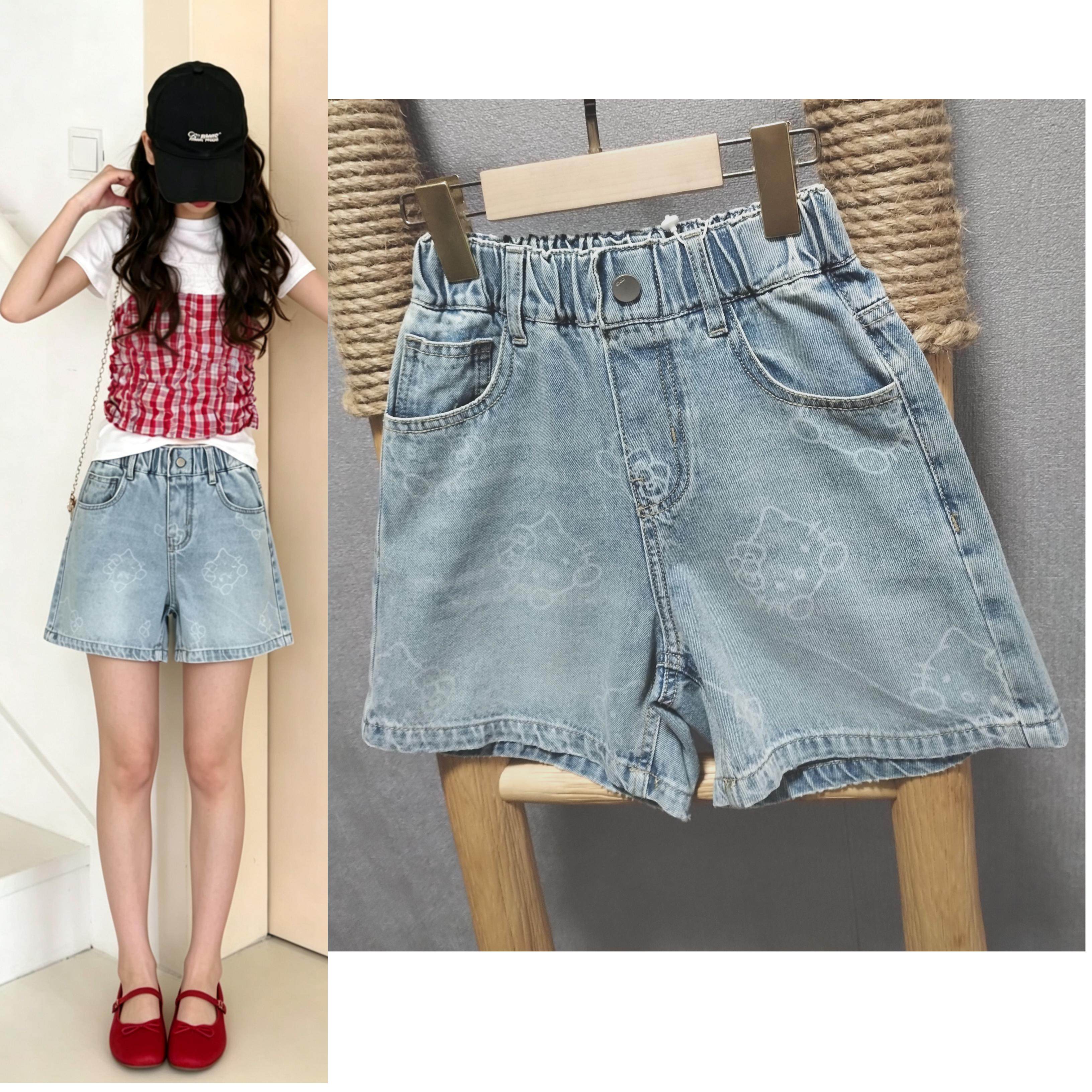 特价贝莎尼奥品牌童装韩版夏款牛仔短裤儿童裤子女童怀旧蓝Kitty