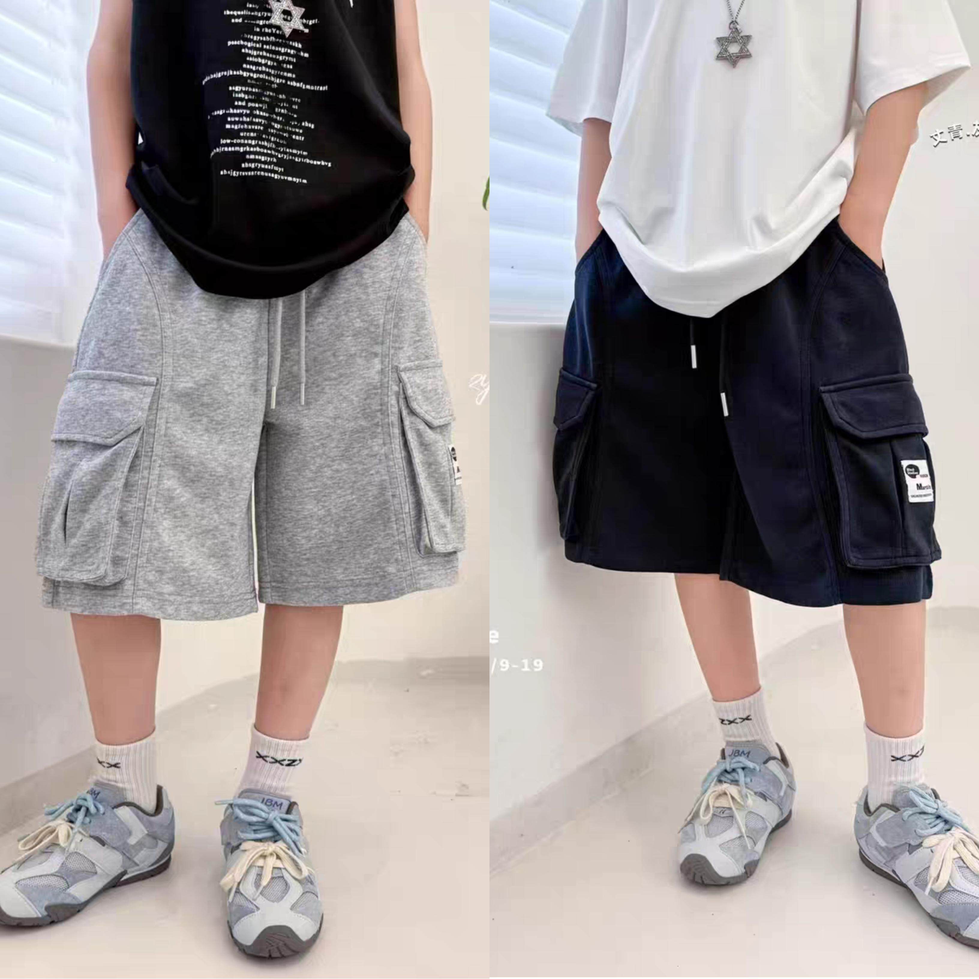 特价大E小e品牌童装夏款中裤五分裤工装针织卫裤儿童裤子男童蓝灰