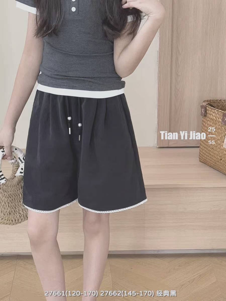 特价天依角品牌童装韩版夏款薄款天丝亚麻短裤儿童裤子女童黑色