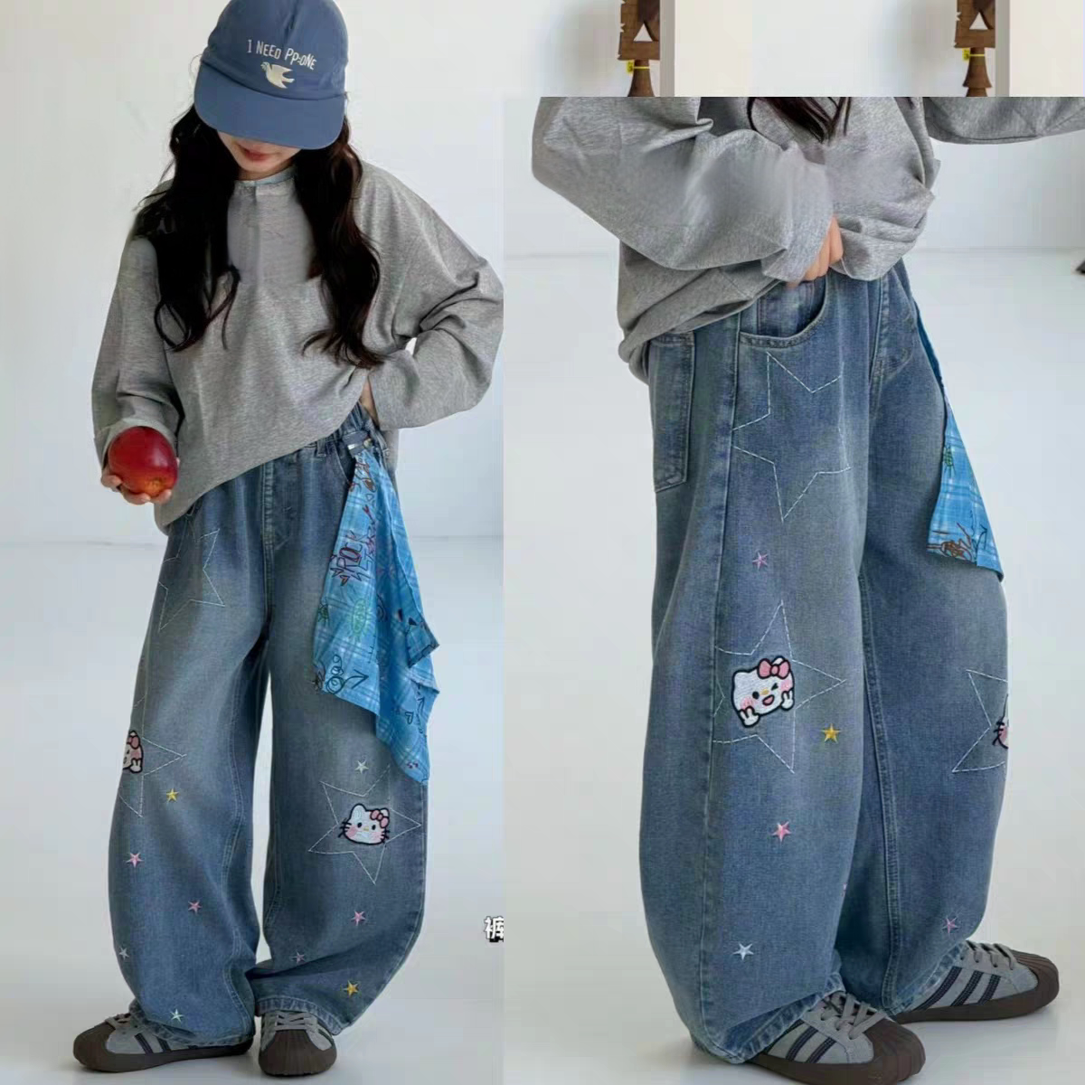 特价品牌童装26年新款秋款韩版儿童牛仔裤弯刀裤长裤裤子女童猫咪