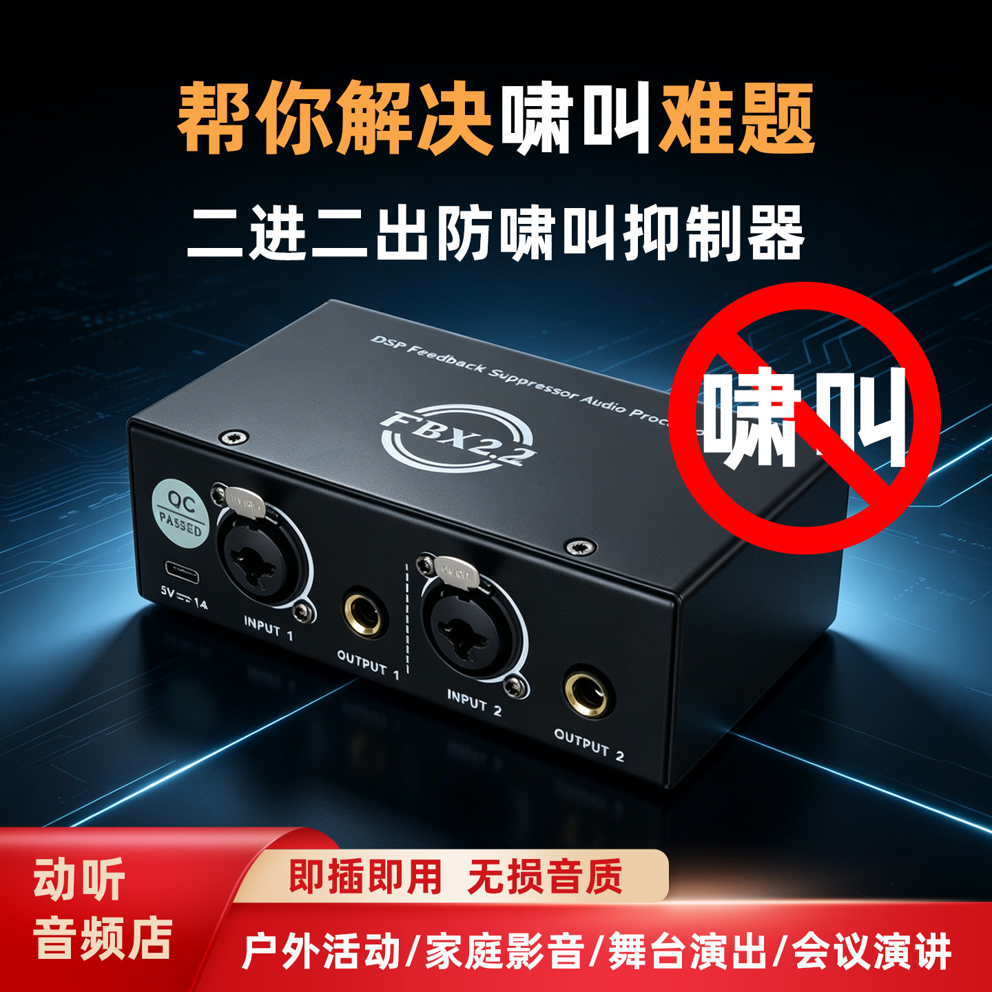二进二出全自动啸叫专业话筒反馈抑制器户外家用会议麦克风移频器