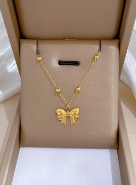 2025新款钛钢蝴蝶结不掉色项链高级感百搭时尚潮流劲链网红锁骨链