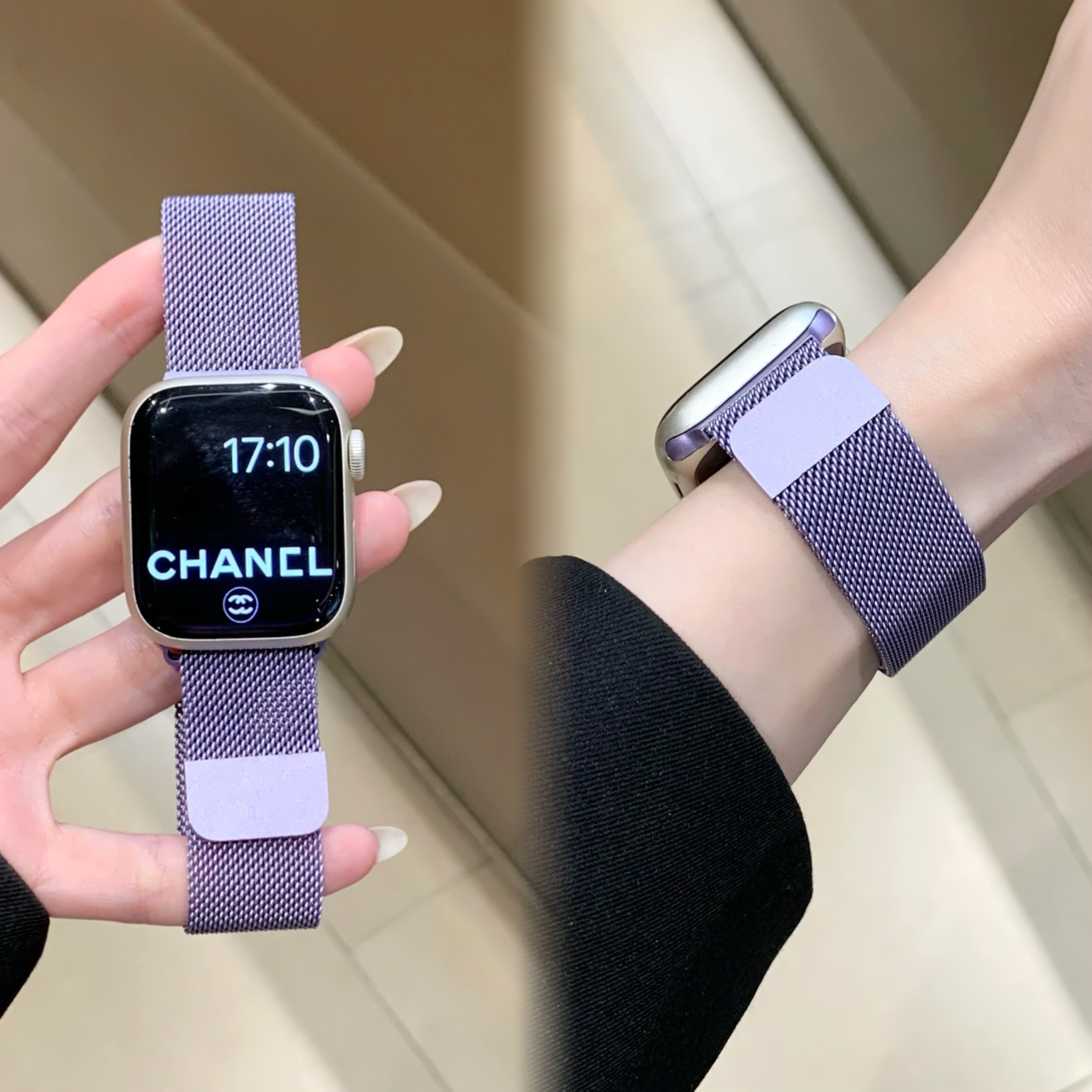 丁香紫米兰尼斯磁吸iwatch表带