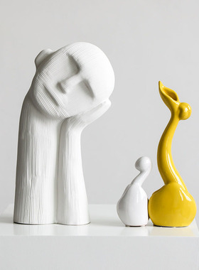 沉思男孩陶瓷摆件现代简约家居客厅样板房玄关桌面人物装饰品软装