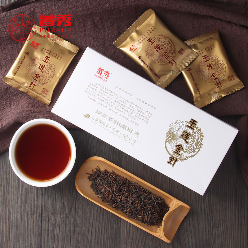 新品普秀普洱熟茶2012年玉莲金针荷香宫廷散茶20袋冲泡便携120克