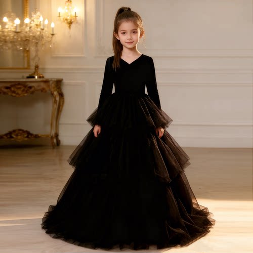 女大童钢琴小提琴演出丝绒蛋糕裙