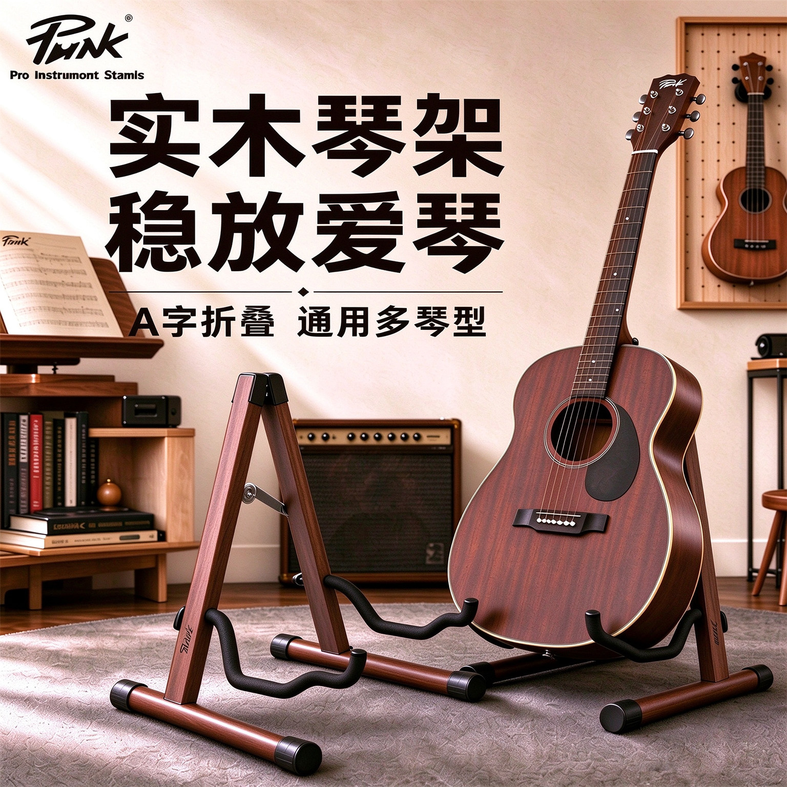 PUNK实木吉他支架木制可折叠立式地架电吉他琴架民谣贝斯尤克里里