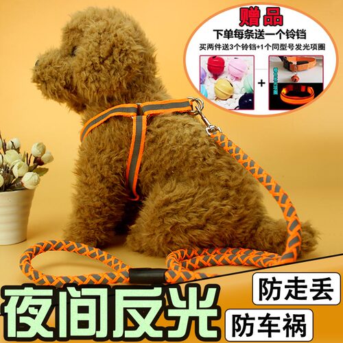 反光狗狗牵引绳小型犬发光狗项圈宠物狗大型犬牵狗绳子猫咪牵引绳