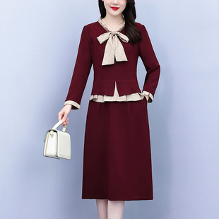 喜婆婆婚宴装2025新款春秋冬装连衣裙高贵年轻妈妈礼服大码遮肚子