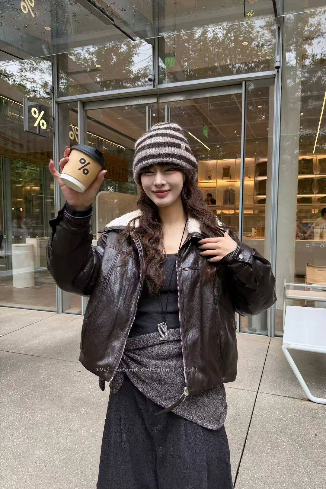 清仓秋冬新款麻树宽松显瘦百搭皮衣外套女短款加厚保暖上衣潮