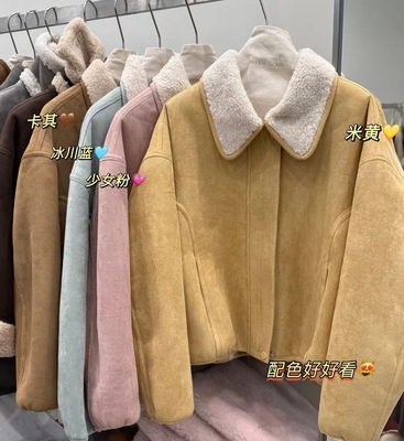 MQ麦琪麂皮绒外套韩系羊羔毛皮毛一体女短款两面穿2025冬新