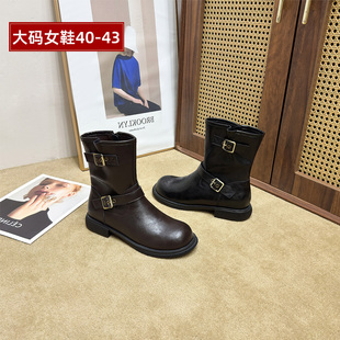 牛皮低跟短靴25 宽胖脚肥大码 43丫丫优选2025秋冬新款 606 女鞋