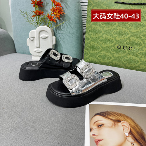 大丫丫大码女鞋厚底一字真皮拖鞋